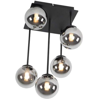 Qazqa Athènes Lampe de Plafond Moderne Rustique Noire Cristal 5 Lumières - Convient pour LED - Publicité Qazqa Athènes Lampe de Plafond Moderne Rustique Noire Cristal 5 Lumières - Convient pour LED - Publicité