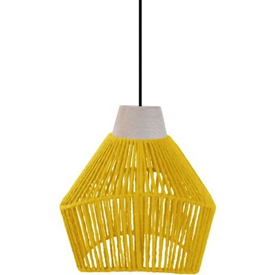 Tosel Suspension métal noir bois naturel abat-jour jaune Beige 13x100x13cm - Publicité Tosel Suspension métal noir bois naturel abat-jour jaune Beige 13x100x13cm - Publicité