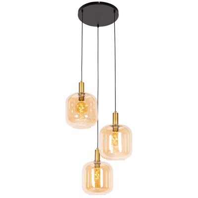 QAZQA Suspension design noire laiton verre ambré 3 lumières Orange 50x150x50cm - Publicité QAZQA Suspension design noire laiton verre ambré 3 lumières Orange 50x150x50cm - Publicité