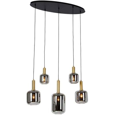 QAZQA Lampe suspension noire verre doré fumé ovale 5 lumières Gris 100x178x22cm - Publicité QAZQA Lampe suspension noire verre doré fumé ovale 5 lumières Gris 100x178x22cm - Publicité