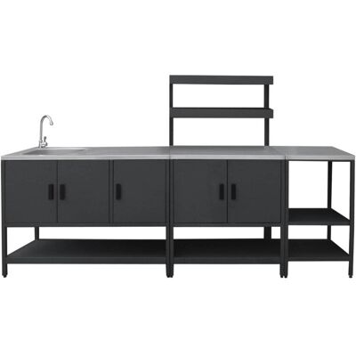 sweeek Cuisine extérieure 3 modules en acier inoxydable noir Noir 120x112x51cm - Publicité sweeek Cuisine extérieure 3 modules en acier inoxydable noir Noir 120x112x51cm - Publicité