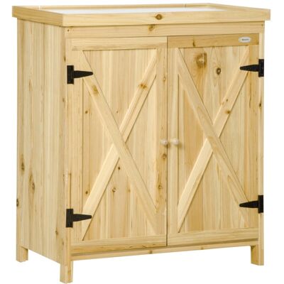 Outsunny Armoire de jardin double porte métal galvanisé bois naturel Beige 80x92x45cm - Publicité Outsunny Armoire de jardin double porte métal galvanisé bois naturel Beige 80x92x45cm - Publicité
