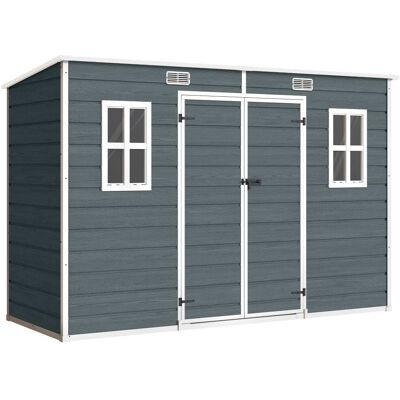 Outsunny Abri de jardin plancher inclus fenêtres plastique effet bois gris Gris 303x197x123cm - Publicité Outsunny Abri de jardin plancher inclus fenêtres plastique effet bois gris Gris 303x197x123cm - Publicité
