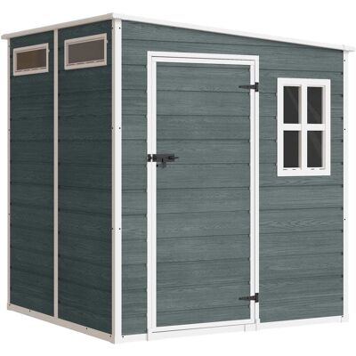 Outsunny Abri de jardin plancher structure aluminium résine gris effet bois Gris 182x196x182cm - Publicité Outsunny Abri de jardin plancher structure aluminium résine gris effet bois Gris 182x196x182cm - Publicité
