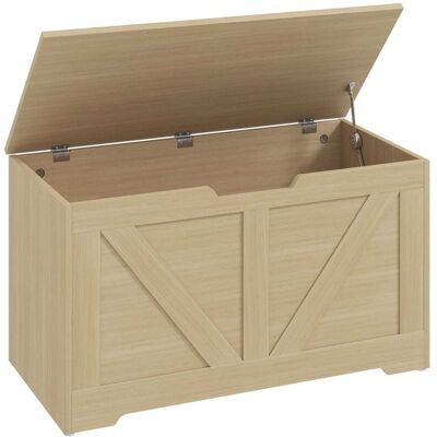 Homcom Coffre de rangement couvercle rabattable panneaux particules naturel Beige 80x45x40cm - Publicité Homcom Coffre de rangement couvercle rabattable panneaux particules naturel Beige 80x45x40cm - Publicité