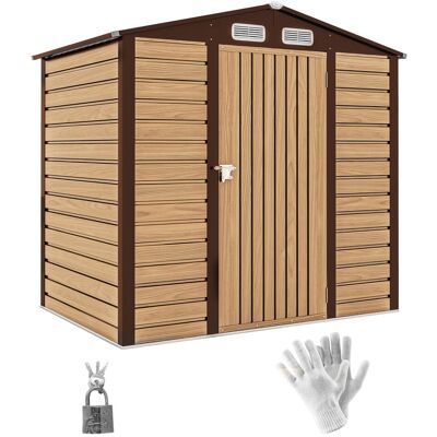 Outsunny Abri de jardin en métal 2,27 m² toiture 2 pans acier galvanisé chêne Beige 190x188x131cm - Publicité Outsunny Abri de jardin en métal 2,27 m² toiture 2 pans acier galvanisé chêne Beige 190x188x131cm - Publicité