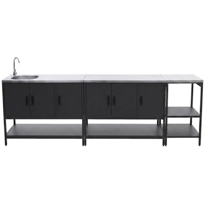 sweeek Cuisine extérieure 3 modules acier inoxydable Noir 289x112x49cm - Publicité sweeek Cuisine extérieure 3 modules acier inoxydable Noir 289x112x49cm - Publicité