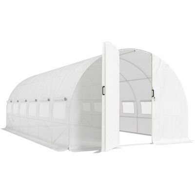 Outsunny Serre tunnel de jardin 18m² 12 fenêtres bâche pe 140 g/m² blanc Blanc 597x200x295cm - Publicité Outsunny Serre tunnel de jardin 18m² 12 fenêtres bâche pe 140 g/m² blanc Blanc 597x200x295cm - Publicité