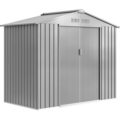 Outsunny Abri de jardin porte verrouillable kit de fondation acier gris Gris 213x185x130cm - Publicité Outsunny Abri de jardin porte verrouillable kit de fondation acier gris Gris 213x185x130cm - Publicité