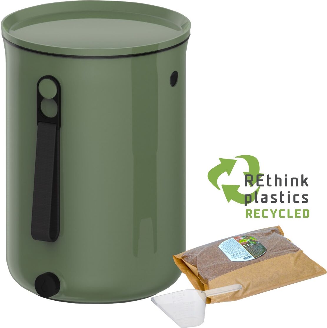 Composteur Bokashi en Plastique recyclé,vert, 9,6l+1 kg d'activateur Vert 24x32x24cm