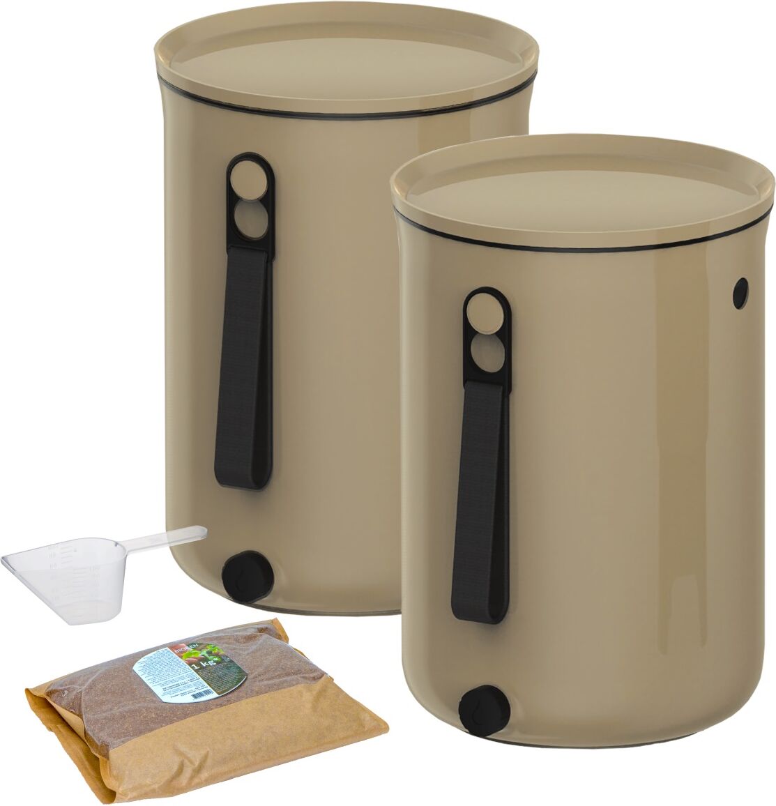 2 Composteurs Bokashi,Plastique recyclé, marron,9,6l+1kg d'activateur Marron 24x32x24cm