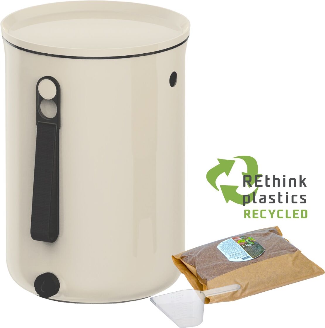 Composteur Bokashi en Plastique recyclé,beige, 9,6l+1 kg d'activateur Beige 24x32x24cm