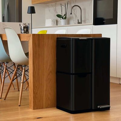 Kitchen Move Poubelle de cuisine tri sélectif acier inoxydable noir 60l Noir 47x72x39cm - Publicité Kitchen Move Poubelle de cuisine tri sélectif acier inoxydable noir 60l Noir 47x72x39cm - Publicité