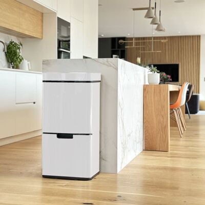 Kitchen Move Poubelle de cuisine tri sélectif acier inoxydable blanc 75l Blanc 42x83x32cm - Publicité Kitchen Move Poubelle de cuisine tri sélectif acier inoxydable blanc 75l Blanc 42x83x32cm - Publicité