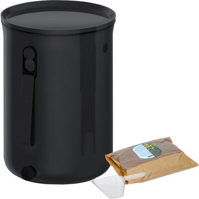 Composteur Bokashi en Plastique recyclé,noir, 9,6l+1 kg d'activateur Noir 24x32x24cm