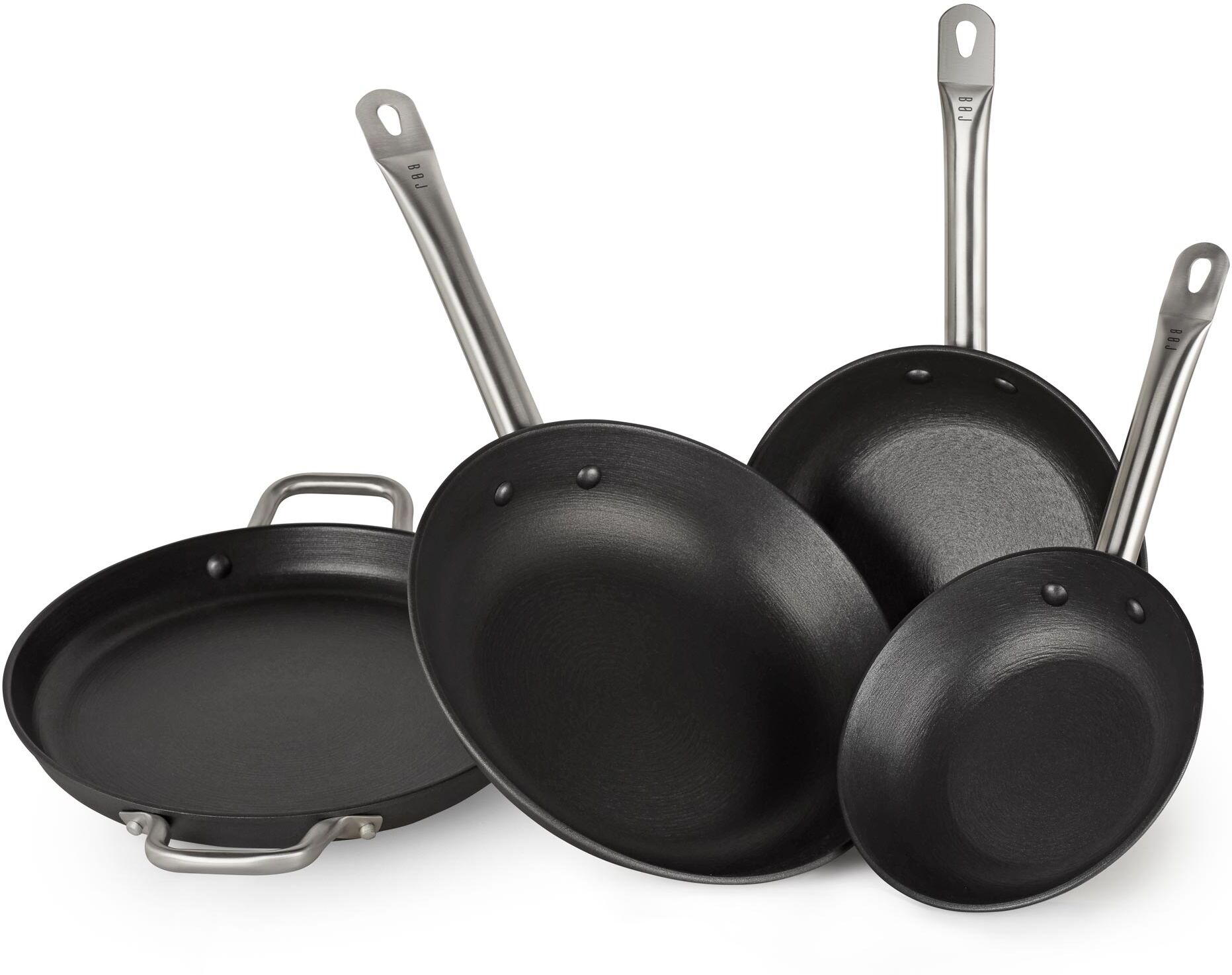 BOJ Set de 3 poêles et 1 paella en fonte Noir 60x39x26cm