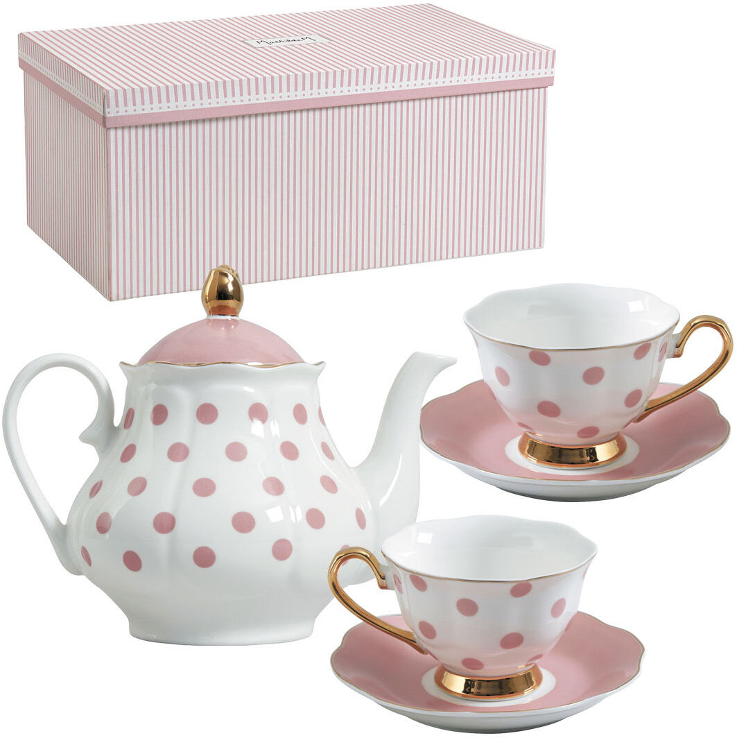 Mathilde M Coffret théière et 2 tasses à thé - Rose Rose 21x15x18cm