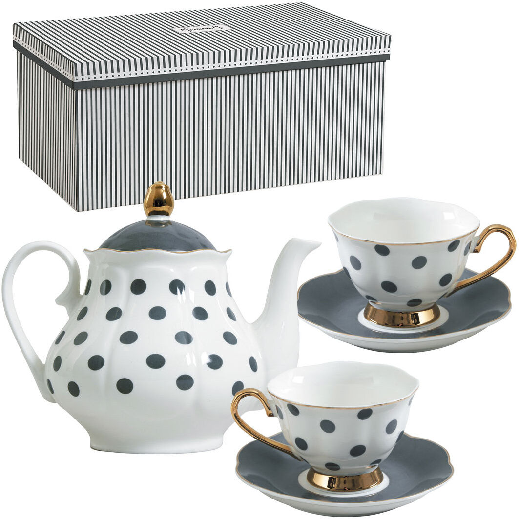 Mathilde M Coffret théière et 2 tasses à thé - Gris Gris 21x15x18cm