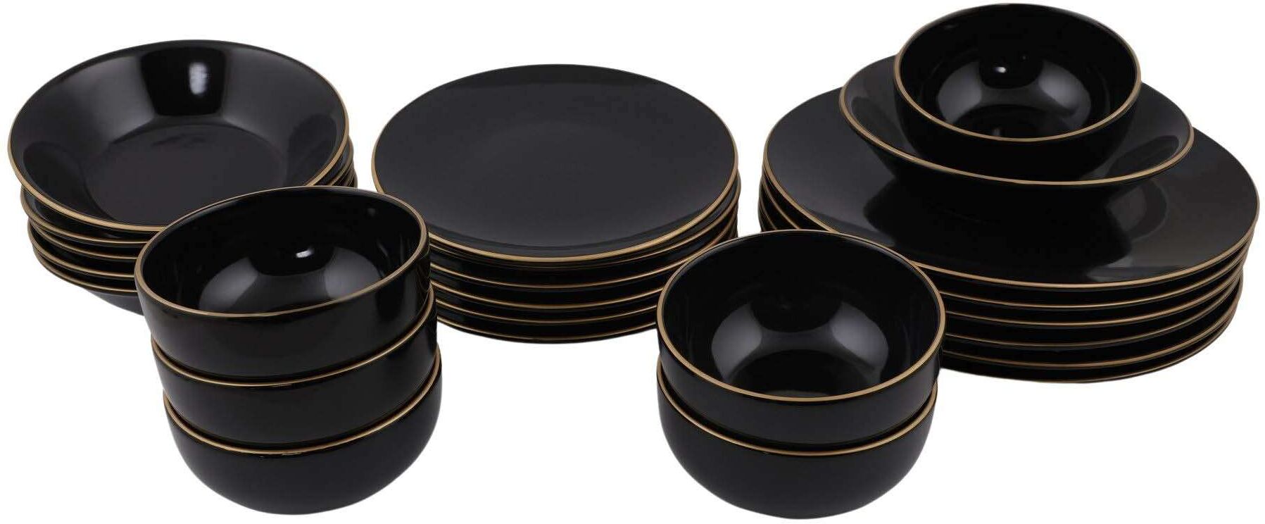 Hanah Home Service de table en céramique noir liseré doré dinner 24 pièces Noir 26x0x26cm