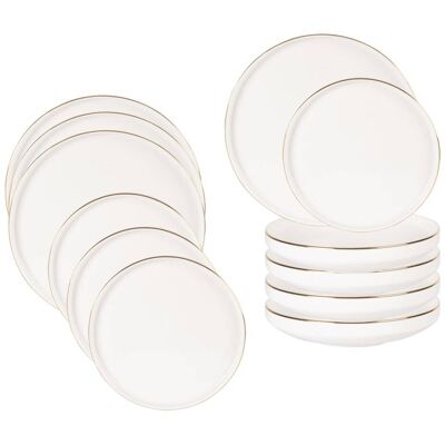 Maisons du Monde Service de table 12 pièces en porcelaine blanche et liseré doré Blanc 24.5x28.5x27.5cm - Publicité Maisons du Monde Service de table 12 pièces en porcelaine blanche et liseré doré Blanc 24.5x28.5x27.5cm - Publicité