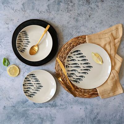 Novastyl Lot de 6 assiettes plates motif marin en porcelaine 26,5cm Blanc 27x3x27cm - Publicité Novastyl Lot de 6 assiettes plates motif marin en porcelaine 26,5cm Blanc 27x3x27cm - Publicité