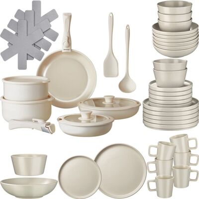 Tectake Ensemble de vaisselle pour 6 personnes avec kit de cuisine Taupe 44x13x28cm - Publicité Tectake Ensemble de vaisselle pour 6 personnes avec kit de cuisine Taupe 44x13x28cm - Publicité