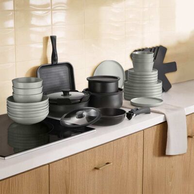 Tectake Ensemble de vaisselle pour 6 personnes avec kit de cuisine Gris 47x9x30cm - Publicité Tectake Ensemble de vaisselle pour 6 personnes avec kit de cuisine Gris 47x9x30cm - Publicité