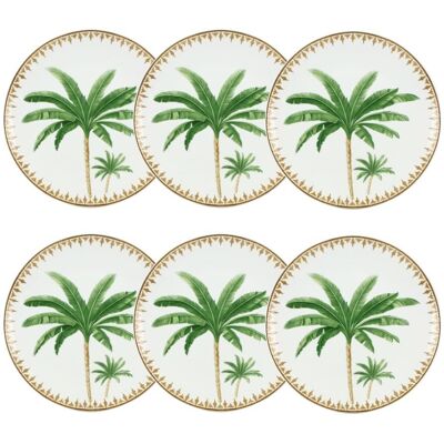 Novastyl Lot de 6 assiettes plates 26,5cm en porcelaine à imprimé palmier Blanc 27x3x27cm - Publicité Novastyl Lot de 6 assiettes plates 26,5cm en porcelaine à imprimé palmier Blanc 27x3x27cm - Publicité