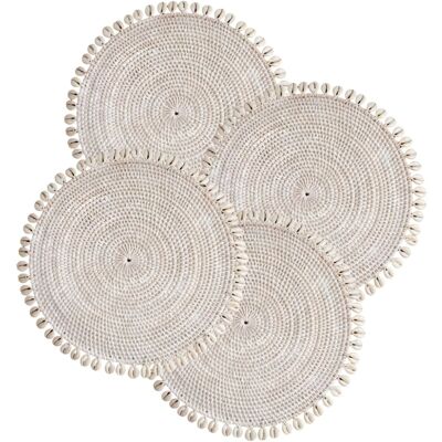 HYDILE Lot de 4 sets de table en rotin et coquillages blanc Blanc 38x1x38cm - Publicité HYDILE Lot de 4 sets de table en rotin et coquillages blanc Blanc 38x1x38cm - Publicité