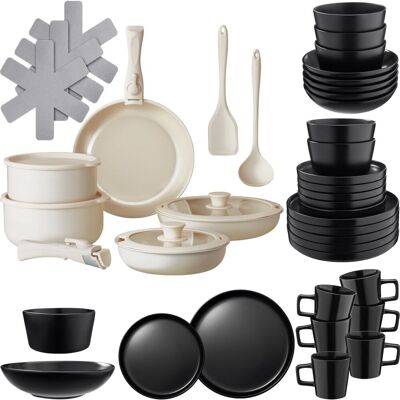 Tectake Ensemble de vaisselle pour 6 personnes avec kit de cuisine Noir 44x13x28cm - Publicité Tectake Ensemble de vaisselle pour 6 personnes avec kit de cuisine Noir 44x13x28cm - Publicité