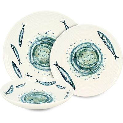 Novastyl Service de table 36 pièces en grès imprimé poisson Bleu 25x3x25cm - Publicité Novastyl Service de table 36 pièces en grès imprimé poisson Bleu 25x3x25cm - Publicité