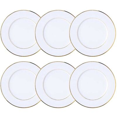 Novastyl Lot de 6 assiettes à dessert 20,5cm en porcelaine blanche et filet or Blanc 21x2x21cm - Publicité Novastyl Lot de 6 assiettes à dessert 20,5cm en porcelaine blanche et filet or Blanc 21x2x21cm - Publicité