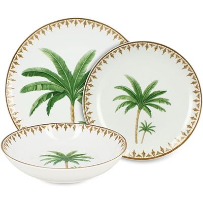 Novastyl Service de table 36 pièces en porcelaine à imprimé palmier Vert 27x3x27cm - Publicité Novastyl Service de table 36 pièces en porcelaine à imprimé palmier Vert 27x3x27cm - Publicité