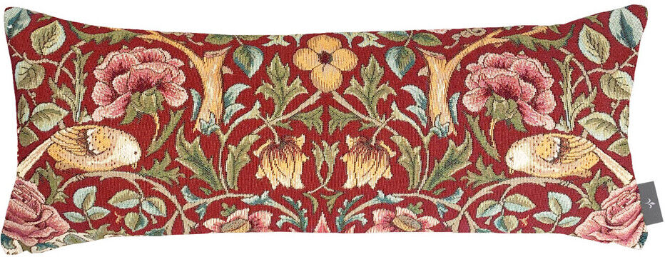 Art de Lys Coussin roses et oiseaux d'après w.morris made in france rouge 22x58 Rouge 58x22x58cm