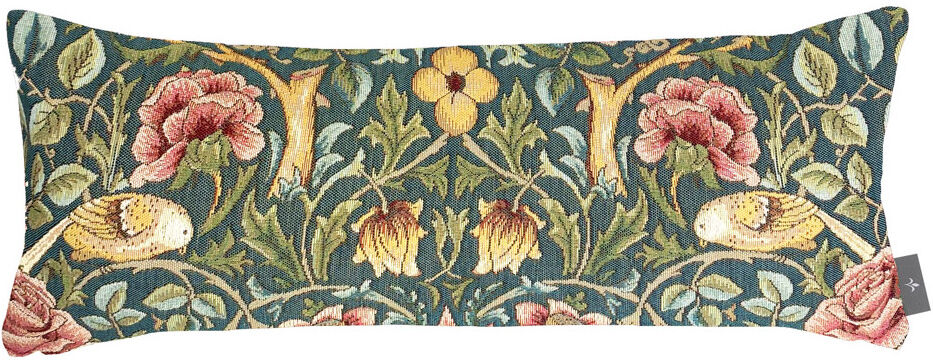 Art de Lys Coussin roses et oiseaux d'après w.morris made in france bleu 22x58 Bleu 58x22x58cm