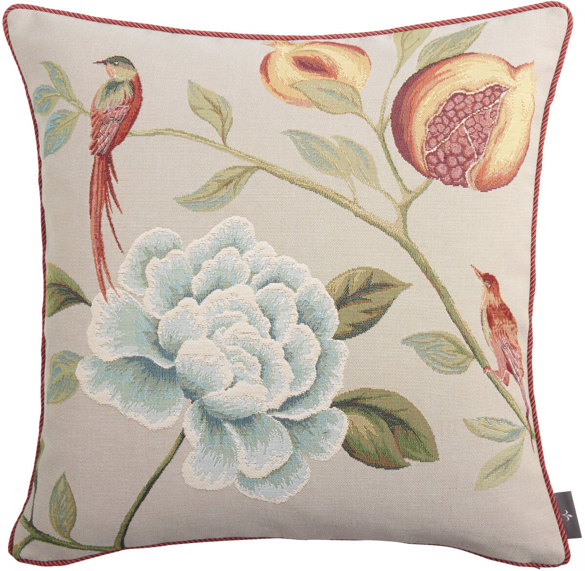 Art de Lys Coussin tapisserie grenadier oiseaux rouge made in france gris 48x48 Gris 48x48x48cm