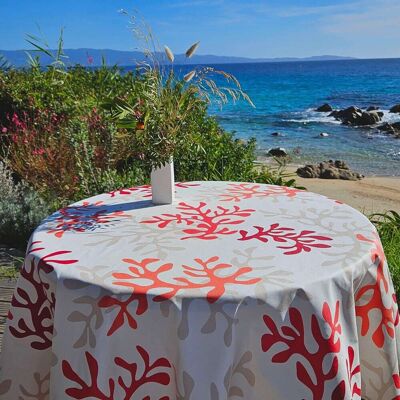 Fleur de Soleil - Corail - Rond 160cm - Nappe - Publicité Fleur de Soleil - Corail - Rond 160cm - Nappe - Publicité