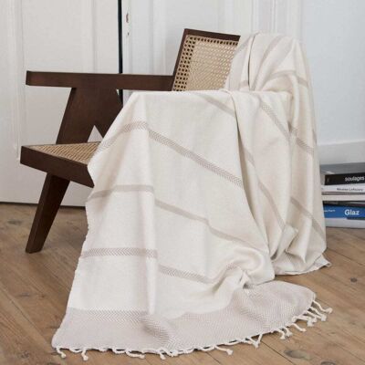 Febronie Plaid coton écru 130x170 Blanc 170x1x130cm - Publicité Febronie Plaid coton écru 130x170 Blanc 170x1x130cm - Publicité