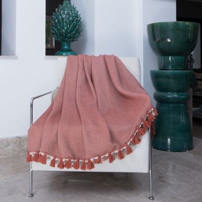 Febronie Plaid coton rouge tomette 160x250 Rouge 250x1x160cm - Publicité Febronie Plaid coton rouge tomette 160x250 Rouge 250x1x160cm - Publicité