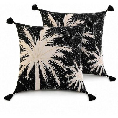 NIYLO Lot 2 coussins en coton imprimé et brodé noir 45x5x45 cm Noir 5x45x45cm - Publicité NIYLO Lot 2 coussins en coton imprimé et brodé noir 45x5x45 cm Noir 5x45x45cm - Publicité