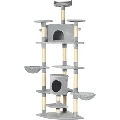 Urban Cocon Grand arbre à chat en peluche avec griffoirs sisal, niches et hamacs Gris 60x200x60cm - Publicité Urban Cocon Grand arbre à chat en peluche avec griffoirs sisal, niches et hamacs Gris 60x200x60cm - Publicité