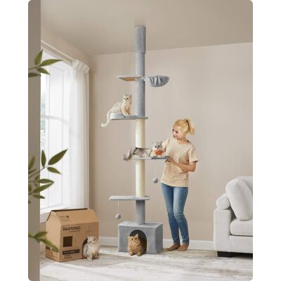 FEANDREA Arbre à chat réglable en hauteur à plusieurs niveaux avec hamac gris Gris 45x291x30cm - Publicité FEANDREA Arbre à chat réglable en hauteur à plusieurs niveaux avec hamac gris Gris 45x291x30cm - Publicité