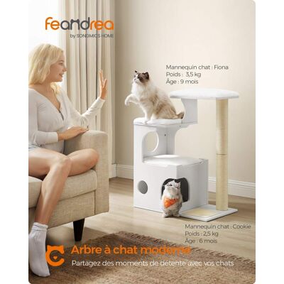 FEANDREA Arbre à chat moderne de avec poteaux à griffer coussins 86 cm blanc Blanc 66x86x40cm - Publicité FEANDREA Arbre à chat moderne de avec poteaux à griffer coussins 86 cm blanc Blanc 66x86x40cm - Publicité
