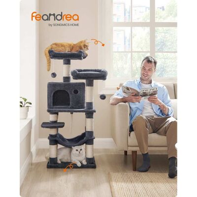FEANDREA Arbre à chat tissu peluche 11 poteaux à griffer 2 pompons 112 cm gris Gris 45x112x35cm - Publicité FEANDREA Arbre à chat tissu peluche 11 poteaux à griffer 2 pompons 112 cm gris Gris 45x112x35cm - Publicité