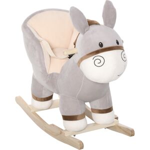 Homcom Cheval à bascule modèle âne musicale peluche douce gris Gris 61x58x34cm