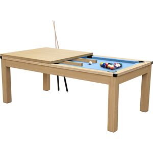 Rendez-Vous Déco Table de billard convertible bois clair tapis bleu clair Bleu 214x82x112cm