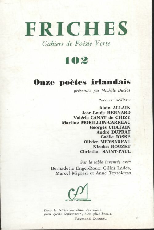 Collectif Friches n°102 : Onze poètes irlandais - Collectif - Livre