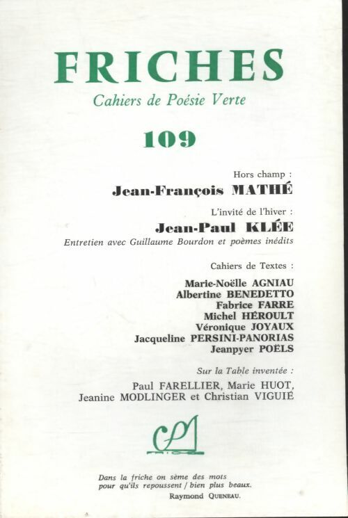 Collectif Friches n�109 : Jean-François Mathé / Jean-Paul Klée - Collectif - Livre