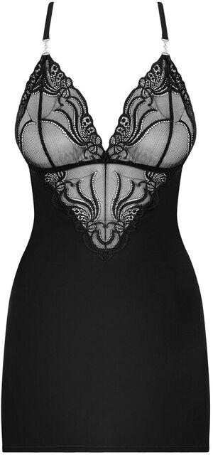 828-CHE-1 chemise and thong black Noir