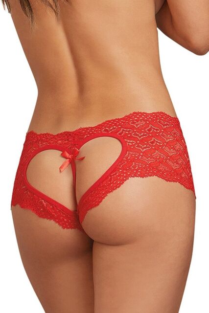 Shorty rouge de dentelle ouvert et ajouré sur les fesses forme coeur Rouge